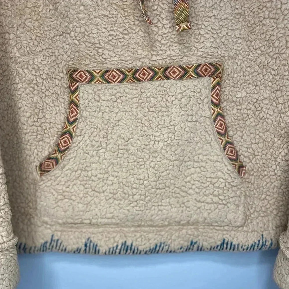 Sundance Mountain Loft Oversized Boho Pullover Sherpa Sweater Aztec Beige Sz XS - Picture 5 of 10